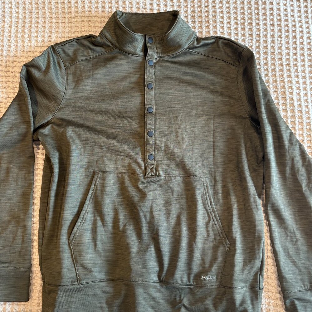 JAANUU MEN'S LONG SLEEVE BUTTON JACKET - HEATHER OLIVE - MED